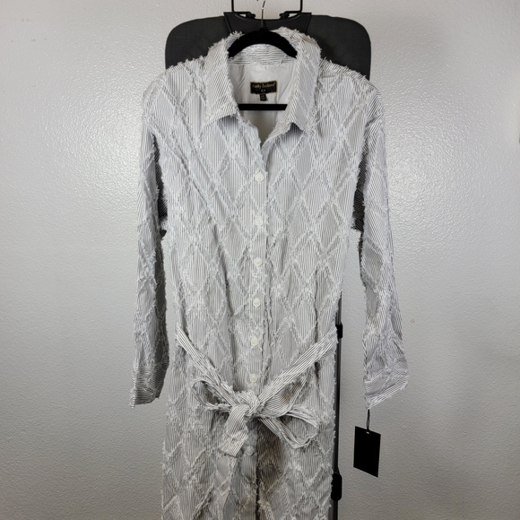 Kathy Ireland Fashion 360 Angelina Belted Shacket Dress Size 2X Black Stripe - Picture 1 of 5